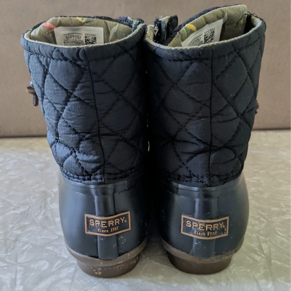 Sperry Topsider Quilted Duck Boots Black Ankle Rain Boots Womens 8W